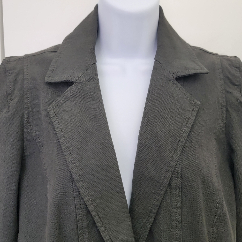 Anthropologie Structured Button Front Blazer Jacket Twill Dark Gray Size 12 - Picture 4 of 15